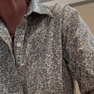 L.L. Bean Floral Button Down Shirt - Black and White